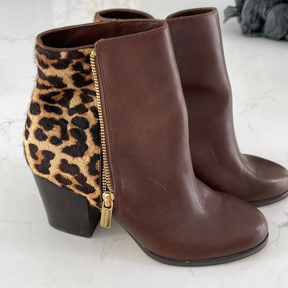 Barely used brown leather animal print booties